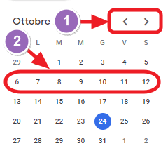 successivo o precedente sul mese
