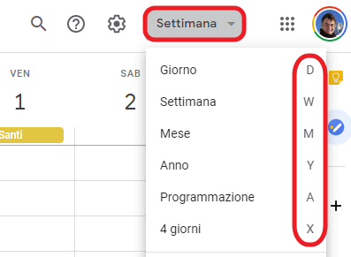 menu interfaccia con tasti rapidi