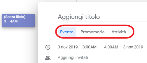 promemoria o attività