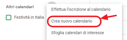 crea nuovo calendario