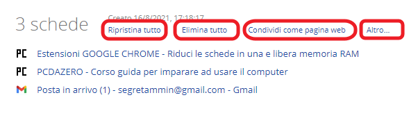 gestire le opzioni di onetab