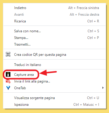 fotografare area pagina web