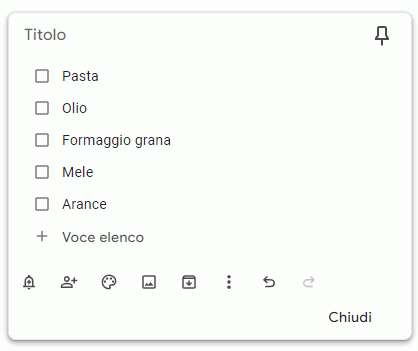 elenco e chiudi