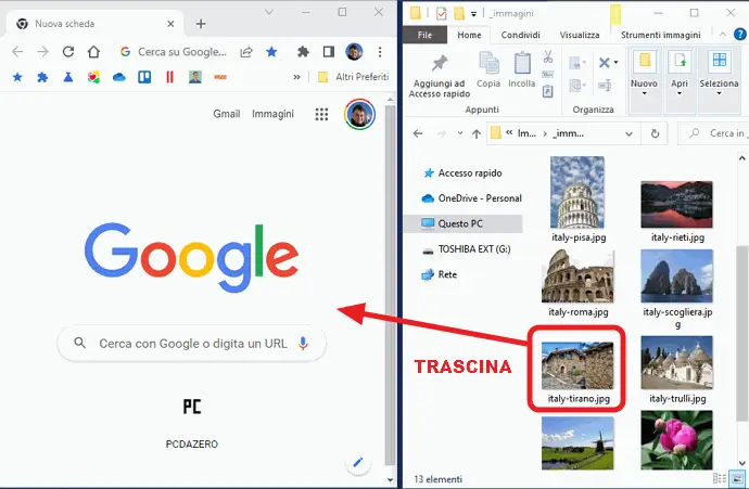 trascina l'immagine in chrome