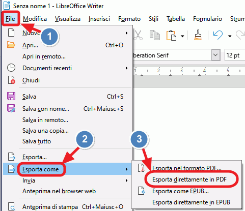esporta in pdf da writer