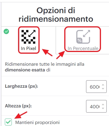 scelta tra pixel e percentuale su iloveimg