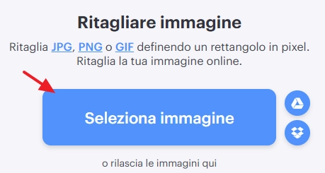 pulsante seleziona immagini per ritagliare su iloveimg