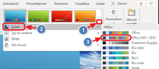 applicazione dei colori proposti dal menu Colori