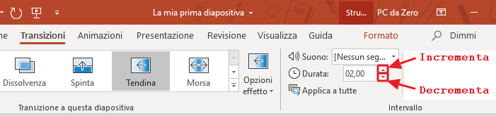 pulsanti di incremento e decremento della durata