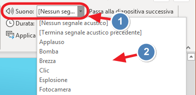 impostazione del suono per la diapositiva