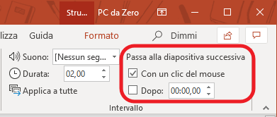strumenti di controllo intervallo transizione diapositiva