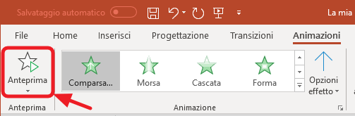 comando anteprima effetto