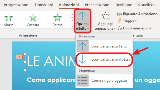 scomparsa verso il basso