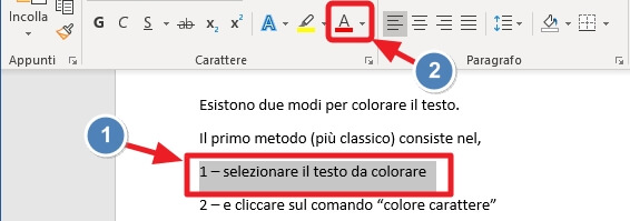 comando colora carattere