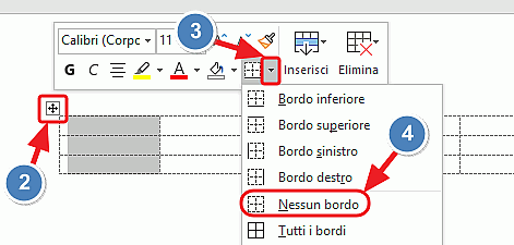 nascondere la tabella