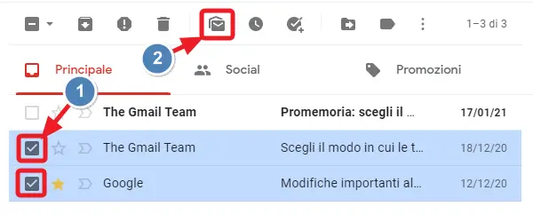 spunta e segna come da leggere