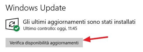 Windows 10 - Verifica disponibilit&agrave; aggiornamenti
