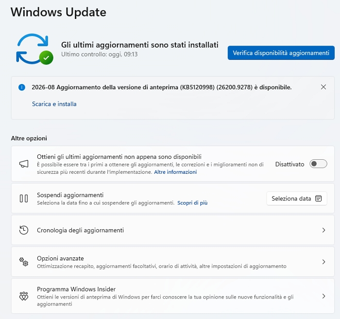 Windows 11 - Windows Update: verifica disponibilit&agrave; aggiornamenti