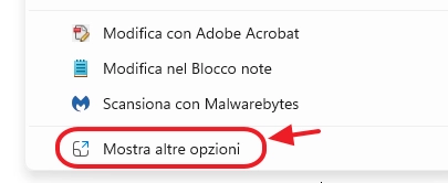 Windows 11 - menu tasto destro: Mostra altre opzioni per accedere a Invia a