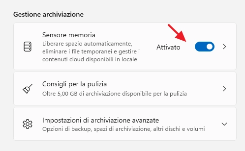 Windows 11/10 - Sensore memoria attivato