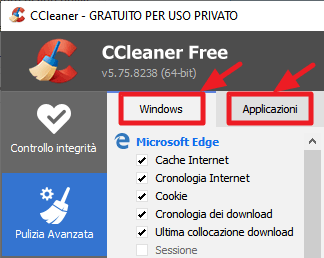 CCleaner - schede Windows e Applicazioni