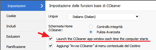 avvia ccleaner all'avvio del PC