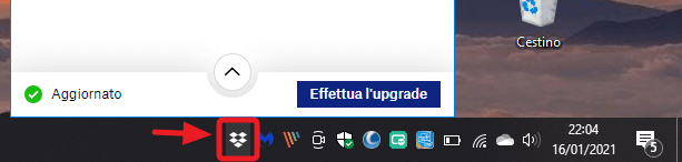 Icona Dropbox nella tray con stato upload