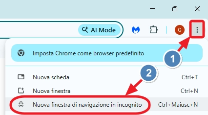 Apri navigazione in incognito