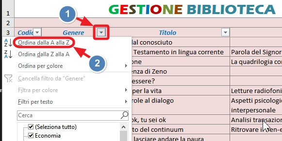 ordinamento dalla A alla Z