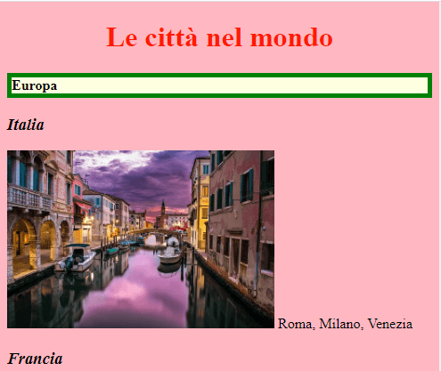 pagina web con immagine