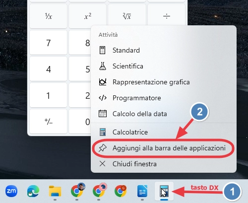 Aggiungi alla barra delle applicazioni