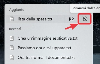 Rimuovi da elenco