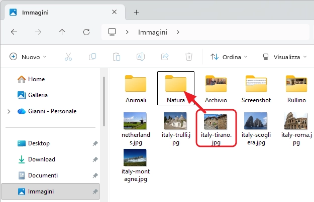 Spostare un file con il drag and drop in Esplora File