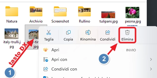 Eliminare un file con il tasto destro del mouse