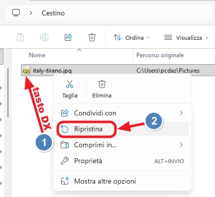 Ripristinare un file dal cestino